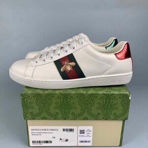Gucci Ace Bee Embroidered White Leather Sneakers
